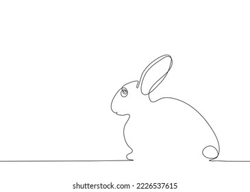 Cute rabbit silhouette with ears in minimal style for spring greeting card design and web banner. Editable stroke. Line vector illustration
