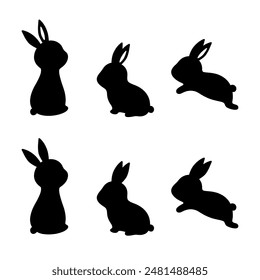 Cute rabbit silhouette illustration material set