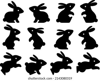 Cute rabbit silhouette illustration set
