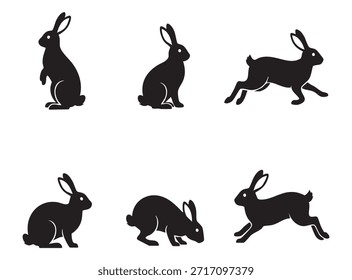 Lindas siluetas de conejo en diferentes poses