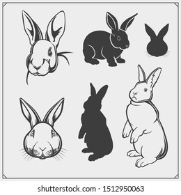 Cute rabbit silhouettes set. Happy Easter card design, print design.