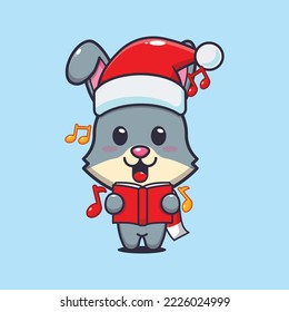 Cute rabbit sing a christmas song. Cute christmas cartoon illustration. 
