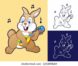 Cute Rabbit sing with guitar Cartoon Vector Illustration. Cartoon Style