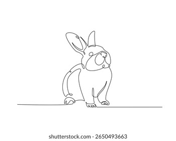 Cute rabbit in single outline illustration. Continuous line art drawing of bunny.