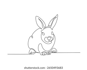 Cute rabbit in single outline illustration. Continuous line art drawing of bunny.