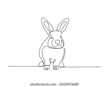 Cute rabbit in single outline illustration. Continuous line art drawing of bunny.