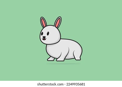 Cute Rabbit Siting cartoon vector illustration. Animal nature icon concept. Funny furry white hares, Easter bunnies siting vector design with shadow. Fast running zoo animal rabbit logo icon.