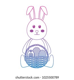 cute rabbit sitting with basket and easter eggs