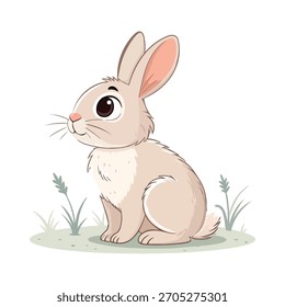 Um coelho bonito sentado calmamente, estilo vetor contorno limpo com cores suaves e sombreamento mínimo, design detalhado, mas simples, isolado em branco, perfeito para a natureza e gráficos com tema de animais de estimação.