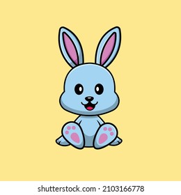 Cute Rabbit Sitting Cartoon Vector Icon Illustration. Animal Icon Concept Isolated Premium Vector. Flat Cartoon Style