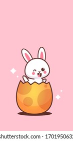 cute rabbit sitting in egg happy easter bunny sticker spring holiday concept vertical greeting card vector illustration