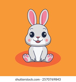 Cute Rabbit Sitting Flat Vector Cartoon Illustration