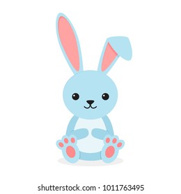 Cute rabbit sitting isolated on white background. Little bunny blue in flay style. Vector illustration
