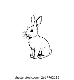 Lindo conejo sentado línea de dibujo