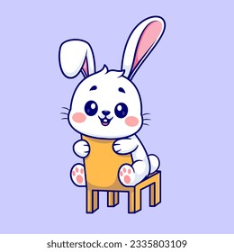 Cute Rabbit Sitting on Chair Cartoon Vector Icon Illustration. Animal Nature Icon Concept Isolated Premium Vector. Flat Cartoon Style