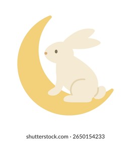 Cute rabbit sitting on a crescent moon illustration

