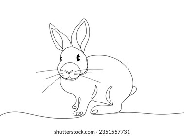 A cute rabbit is sitting on the ground. International Rabbit Day. One line drawing for different uses. Vector illustration.