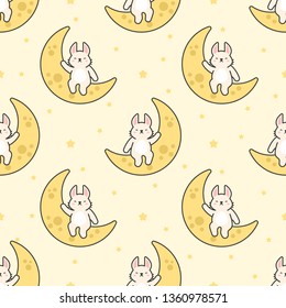 Cute rabbit sitting on the moon Seamless Pattern Background