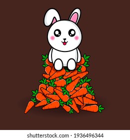 cute rabbit sitting on a pile of carrots design mascot kawaii