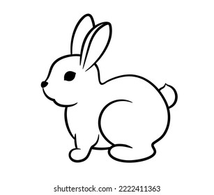 Cute rabbit sitting outline sketch. Line drawing minimalism style. Little bunny isolated on white background line art doodle. Adorable little hare baby. Year of the rabbit vector illustration.