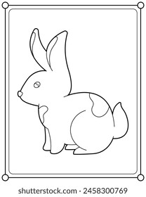 Cute rabbit is sitting suitable for children's coloring page vector illustration