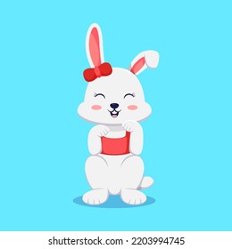 Cute Rabbit Sitting Vector Cartoon Illustration