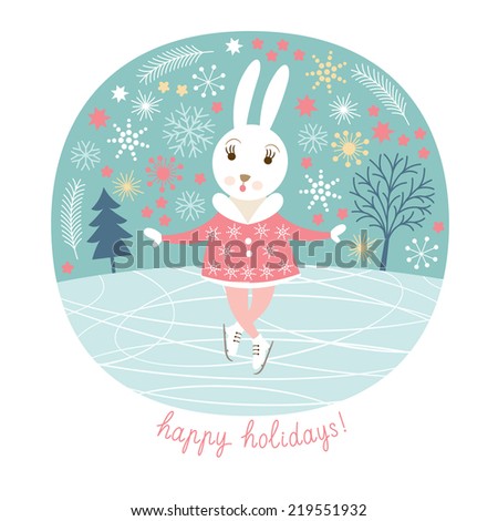 Cute rabbit skates, Christmas background