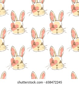 cute rabbit sketch vector illustration seamless, children design print, hand drawn bunny pattern
