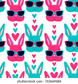 cute rabbit sketch vector illustration pattern seamless, hand drawn bunny with glasses