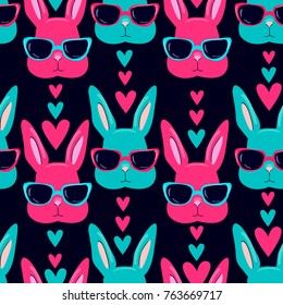 cute rabbit sketch vector illustration pattern seamless, hand drawn bunny with glasses