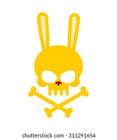 Cute rabbit skull with bones. Good, Honey Head skeleton Hare. logo, emblem for Halloween
