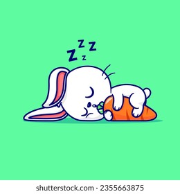 Cute Rabbit Sleeping With Carrot Pillow Cartoon Vector Icon Illustration. Animal Food Icon Concept Isolated Premium Vector. Flat Cartoon Style