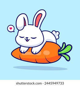 Cute Rabbit Sleeping On Carrot Cartoon Vector Icon Illustration. Animal Food Icon Concept Isolated Premium Vector. Flat Cartoon Style