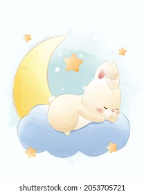 cute rabbit sleeping on the cloud