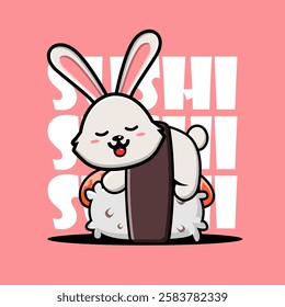 Cute rabbit Sleeping on Sushi vector illustration

