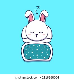 Cute rabbit sleeping with pillow and blanket
