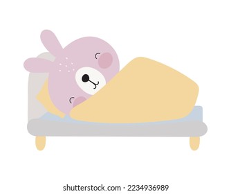 El Conejo Cute está durmiendo. Ilustración vectorial. Para los niños cosas, tarjeta, carteles, pancartas, libros para niños, impresión en el envase, impresión en ropa, tela, papel pintado, textil.