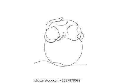 A cute rabbit sleeps on the moon. Mid-autumn one-line drawing