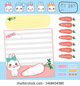 Cute Rabbit smile MemoPad and sticker
