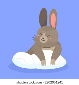 Cute rabbit in the snow isolated on the background. vector winter New Year's illustration with the character hare. 2023 is the year of the rabbit.