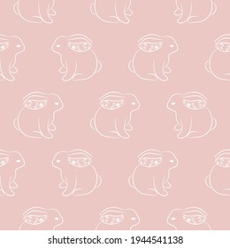 Cute rabbit soft pink style seamless pattern. Bunny with floral ears.