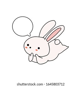 cute rabbit with speech balloon. Isolate hand drawn on white background.