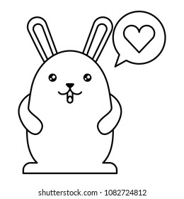 cute rabbit with speech bubble and heart kawaii character