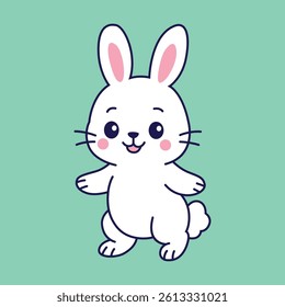 Cute Rabbit Standing Flat Cartoon Illustration