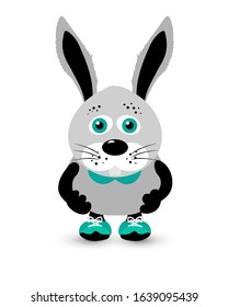 Cute rabbit standing in simple pose. Flat cartoon vector illustration isolated on white background.  