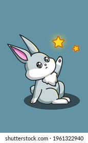 A cute rabbit with star hand drawing