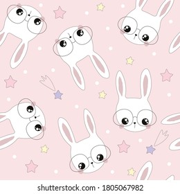 Cute rabbit with star seamless pattern. Baby shower design. Seamless pattern can be used for wallpapers, pattern fills, surface textures