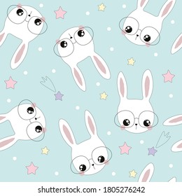 Cute rabbit with star seamless pattern. Baby shower design. Seamless pattern can be used for wallpapers, pattern fills, surface textures