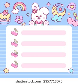 Cute rabbit sticky notes kawaii style design