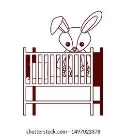cute rabbit of stuffed baby toy in baby cradle